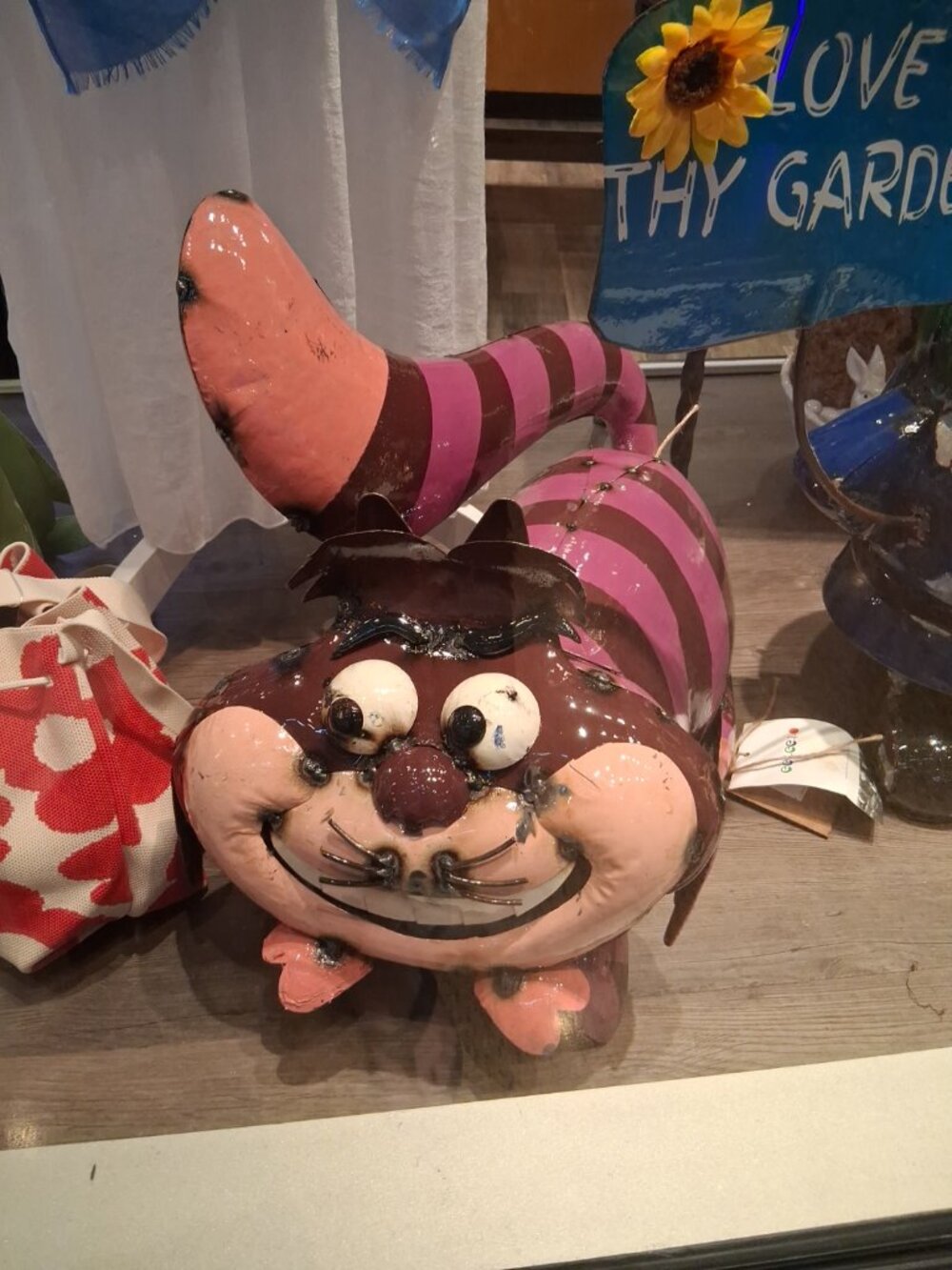 Sculpture garden art Cheshire the cat original metal